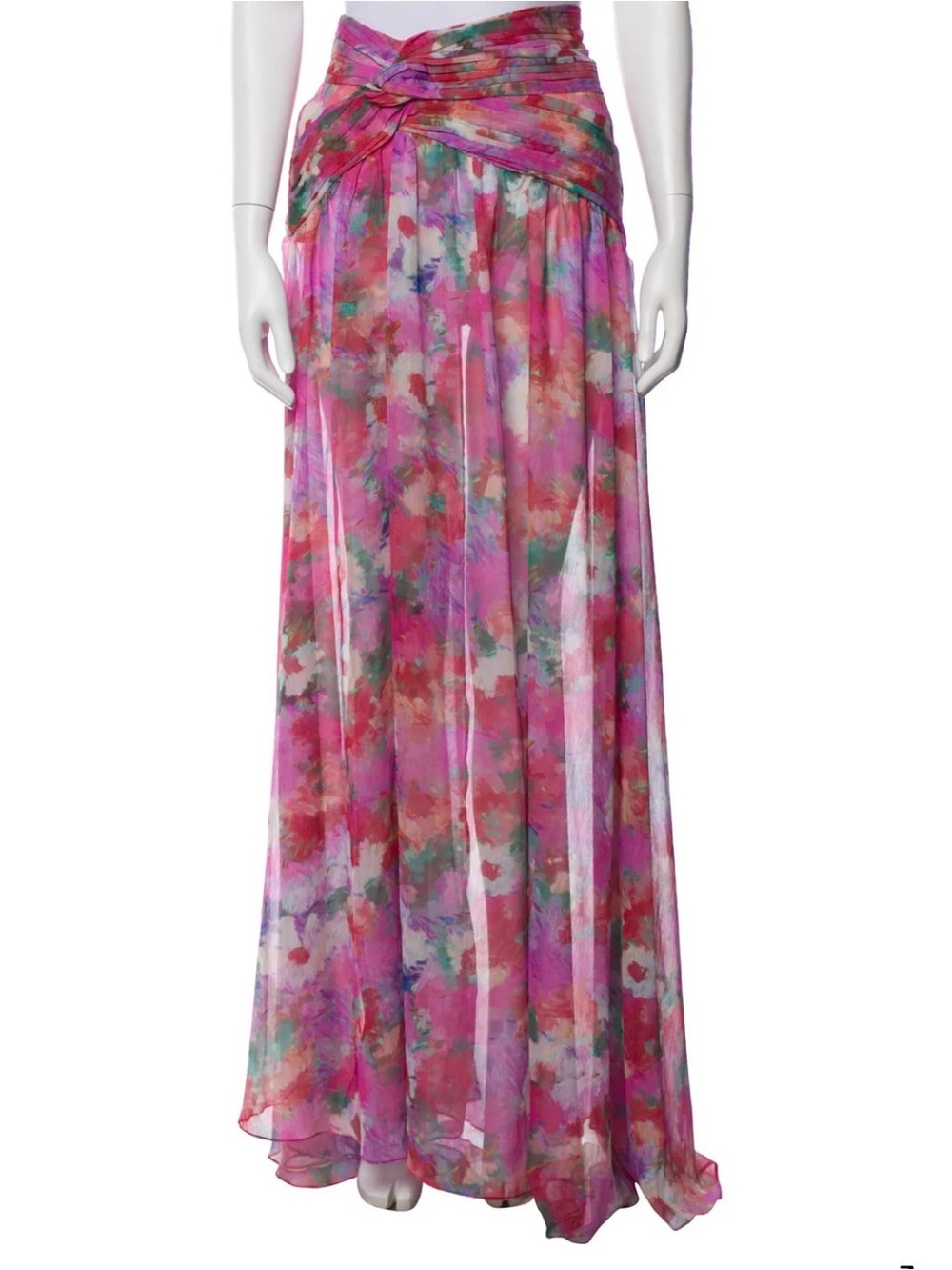 NWOT PatBO Pink Floral Maxi Skirt with Twisted Waistband